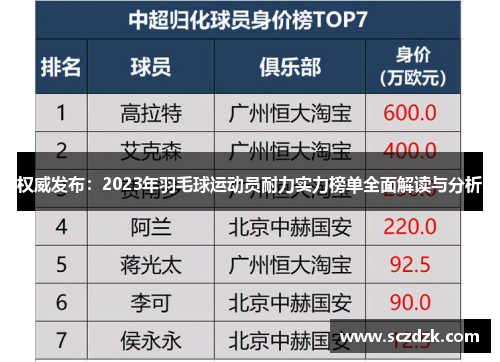 权威发布：2023年羽毛球运动员耐力实力榜单全面解读与分析